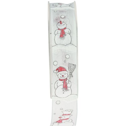 Article Ruban cadeau Noël bonhomme de neige rouge blanc 25mm 15m