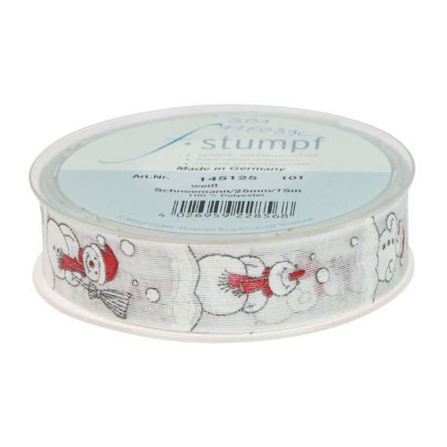 Article Ruban cadeau Noël bonhomme de neige rouge blanc 25mm 15m
