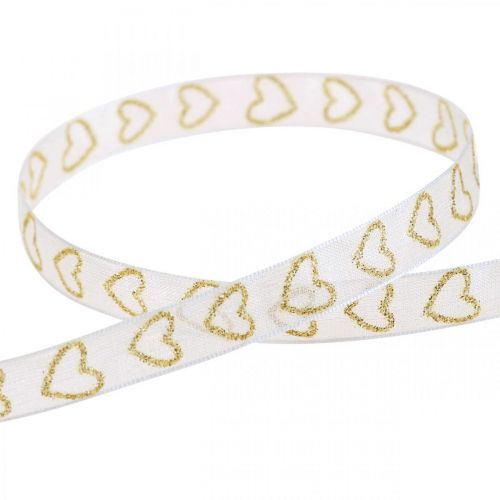 Ruban déco blanc ruban cadeau coeur or pailleté 10mm 20m