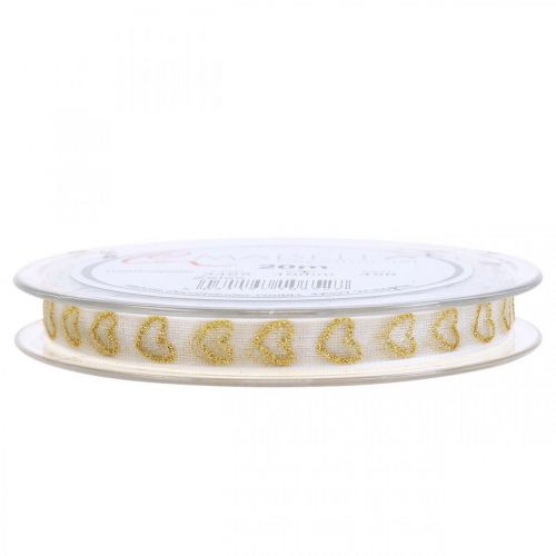 Article Ruban déco blanc motif coeur 10mm 20m