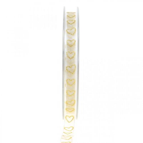 Ruban déco blanc ruban cadeau coeur or pailleté 10mm 20m