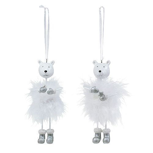Floristik24 Figurine décorative ours avec plumes blanc 12cm 2pcs