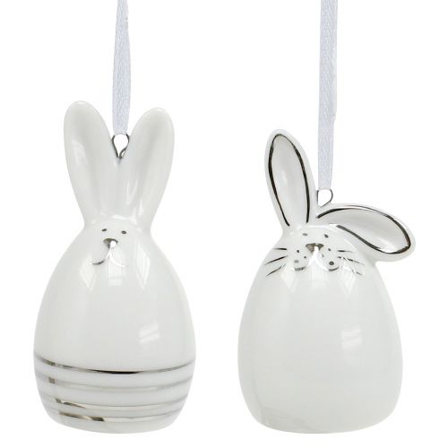 Floristik24 Lapin décoratif à suspendre blanc, argent 6pcs