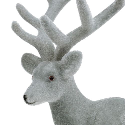 Floristik24 Figure à décorer cerf floqué gris 22cm 3pcs
