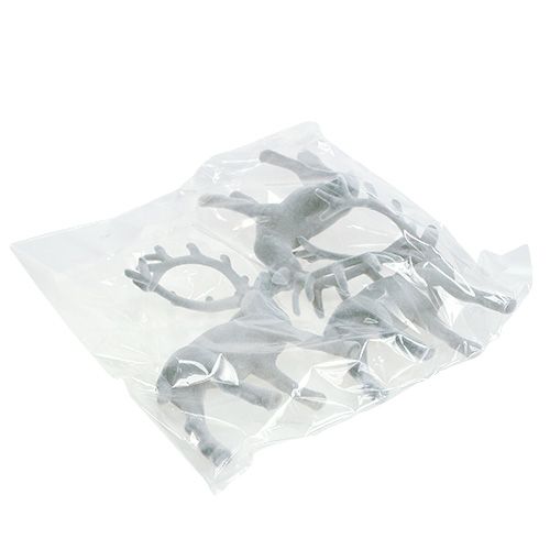 Floristik24 Figure à décorer cerf floqué gris 22cm 3pcs