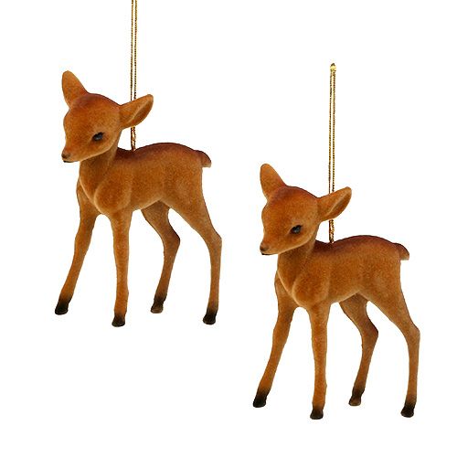 Article Figurine déco renne jeune marron 7,5cm floqué 2 pcs