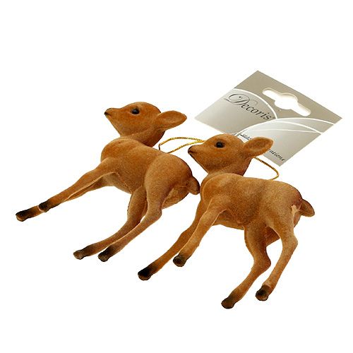 Article Figurine déco renne jeune marron 7,5cm floqué 2 pcs