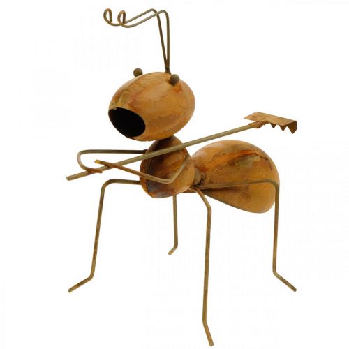 Figurine décorative fourmi en métal avec râteau décoration de jardin rouille 21,5cm