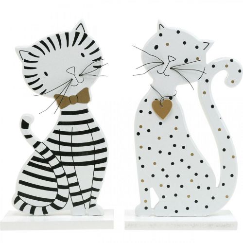 Floristik24 Figurine déco chat, décoration de magasin, figurines de chat, décoration en bois 2pcs