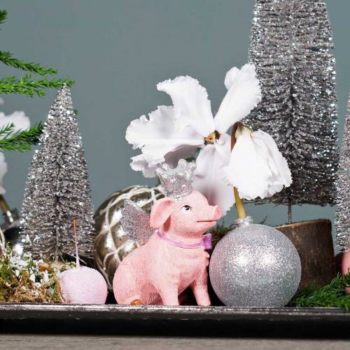 Article Figurine décorative cochon avec couronne 9cm 2pcs