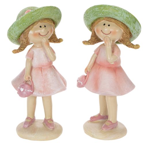 Figurines décoratives fille avec chapeau rose vert 6,5x5,5x14,5cm 2pcs acheter | Floristik24.be