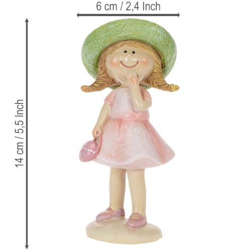 Figurines décoratives fille avec chapeau rose vert 6,5x5,5x14,5cm 2pcs | Floristik24.be