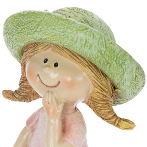Figurines décoratives fille avec chapeau rose vert 6,5x5,5x14,5cm 2pcs | Floristik24.be