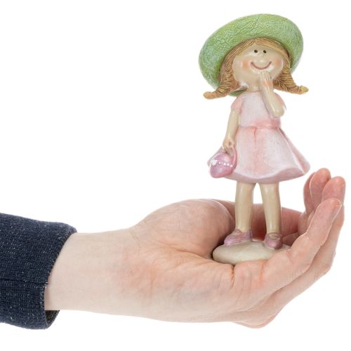 Figurines décoratives fille avec chapeau rose vert 6,5x5,5x14,5cm 2pcs | Floristik24.be