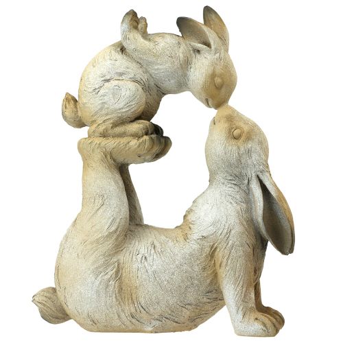 Figurines décoratives mère lapin avec enfant lapin gris marron H35cm