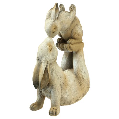 Article Figurines décoratives mère lapin avec enfant lapin gris marron H35cm