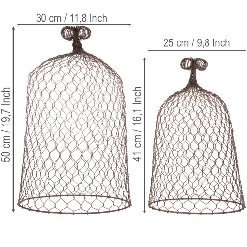 Clochette décorative en métal, aide à l'escalade, capuchon en fil de fer, marron, finition rouille, H 50/41 cm Ø 30/25 cm, lot de 2 | Floristik24.be