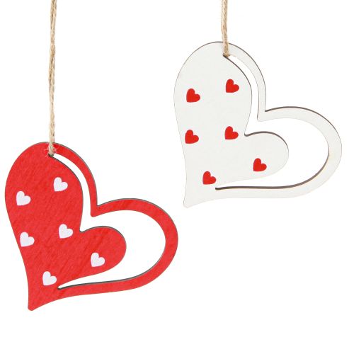 Article Cintre décoratif décoration coeur pour la fête des mères rouge blanc 7,5cm 12 pcs