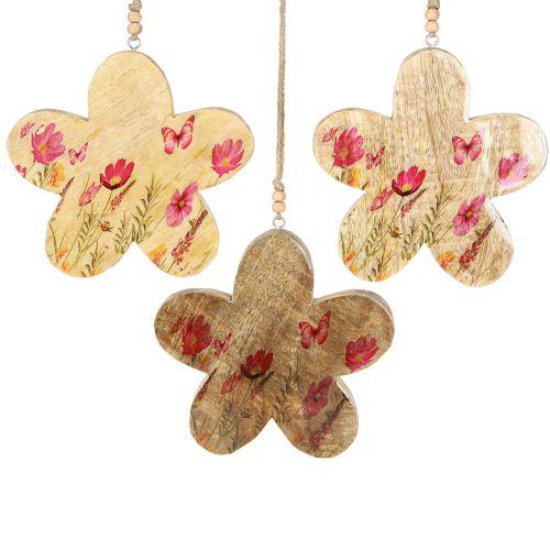 Article Fleurs décoratives en bois à suspendre Printemps Naturel Rose 16cm 3pcs
