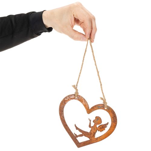 Ornements décoratifs suspendus en métal, finition rouillée, motif ange en forme de cœur, Ø15 cm, lot de 6 | Floristik24.be