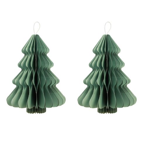 Article Sapin de Noël décoratif en papier à suspendre, couleur menthe argentée, H40 cm, lot de 2