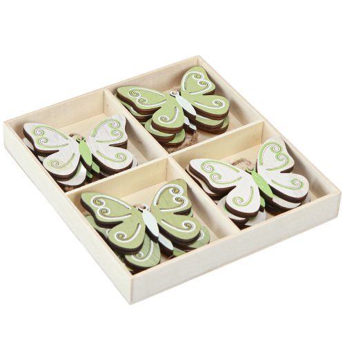 Article Cintre décoratif décoration papillon bois vert naturel 5×6cm 12 pcs