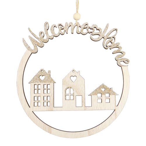 Floristik24 Suspension décorative en bois à paillettes dorées Welcome Home Ø16,5 cm 6 pcs