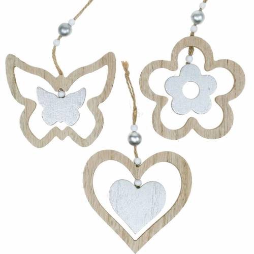 Floristik24 Support décoratif coeur fleur papillon naturel, décoration en bois argenté 6 pcs