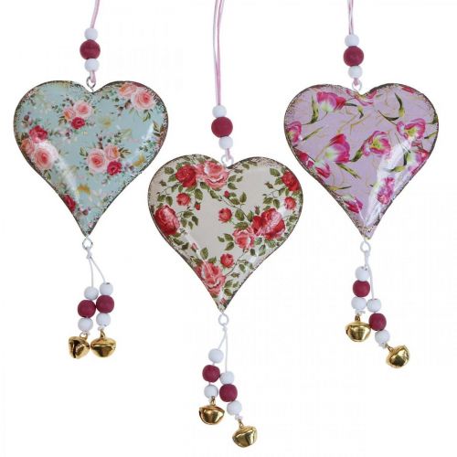 Floristik24 Suspension déco coeur déco vintage fleurs pendentif 8.5x9cm 3pcs