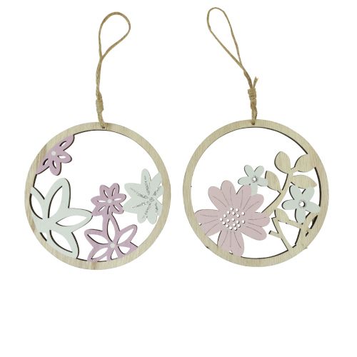 Support décoratif fleurs en bois naturel blanc violet pailleté Ø12cm 6 pcs