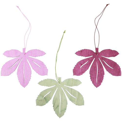 Floristik24 Cintre déco bois feuilles d&#39;automne rose violet vert 12x10cm 12pcs