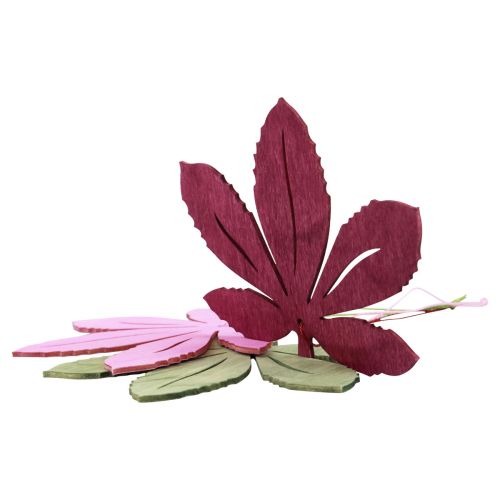 Cintre déco bois feuilles d&#39;automne rose violet vert 12x10cm 12pcs