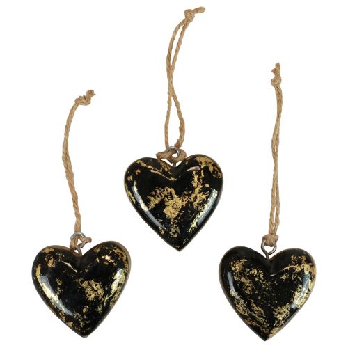 Article Cintre décoratif bois coeurs en bois décoration naturel noir or 6cm 8 pcs