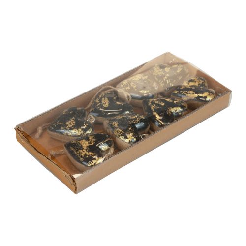 Article Cintre décoratif bois coeurs en bois décoration naturel noir or 6cm 8 pcs