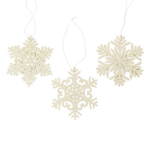 Floristik24 Cintre déco bois flocons de neige déco blanc pailleté Ø10cm 12pcs