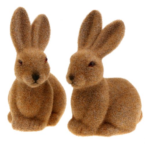 Floristik24 Lapin décoratif floqué marron décoration lapin de Pâques 15cm 4 pcs