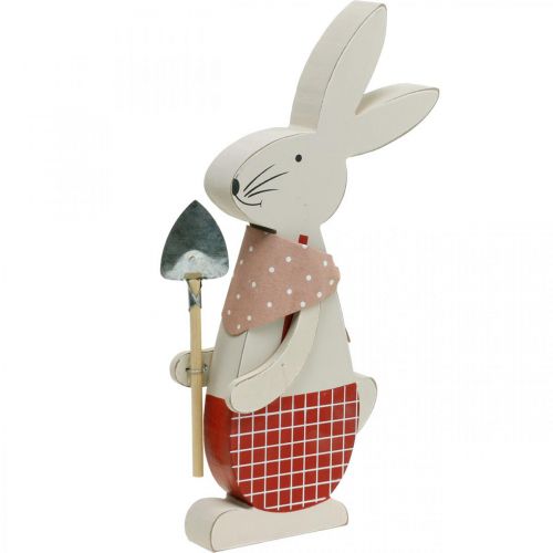 Floristik24 Lapin décoratif avec pelle, bunny boy, décoration de Pâques, lapin en bois, lapin de Pâques