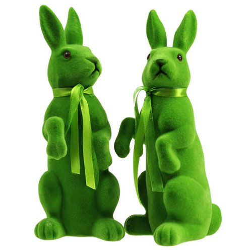 Floristik24 Lapins déco assis vert floqué H27,5cm 2pcs