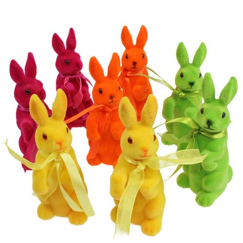 Floristik24 Lapins floqués assis multicolore T14,5cm 8P.