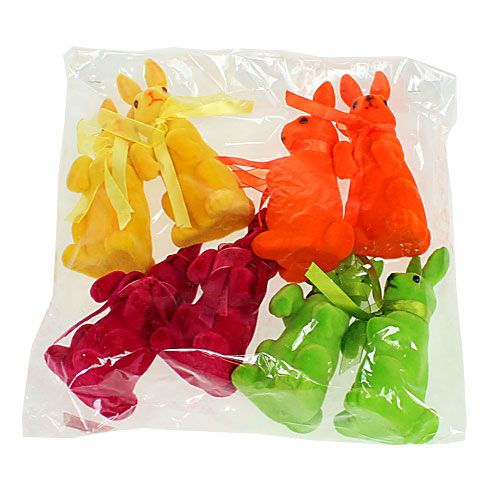 Floristik24 Lapins floqués assis multicolore T14,5cm 8P.