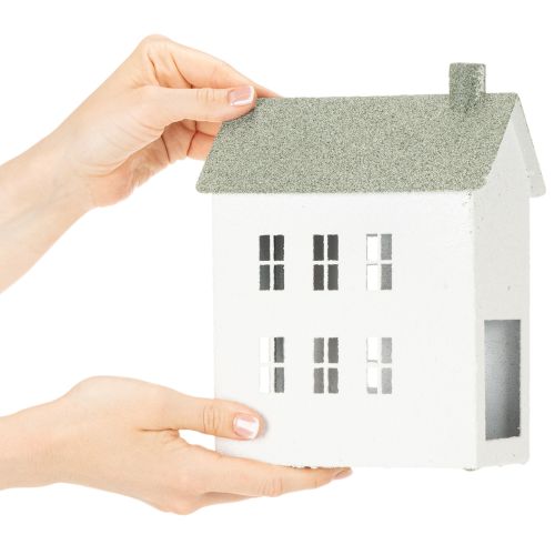 Maison décorative en métal en forme de maison avec fenêtres et cheminée, 22 cm | Floristik24.be