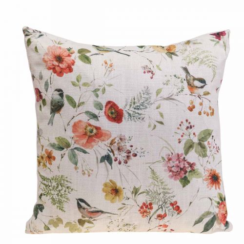 Floristik24 Coussin décoratif d&#39;été coussin décoratif avec fleurs/oiseaux 37x37cm