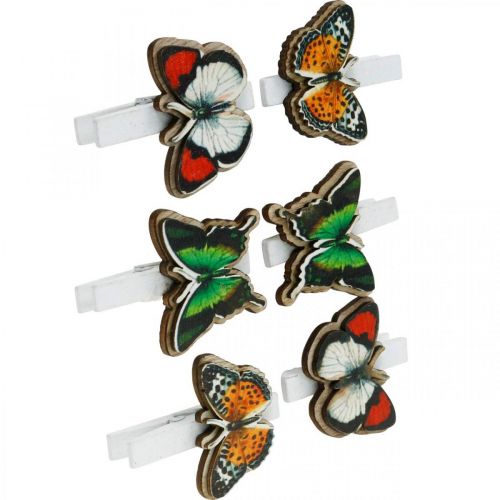 Article Clip décoratif papillon, décoration cadeau, printemps, papillons en bois 6pcs
