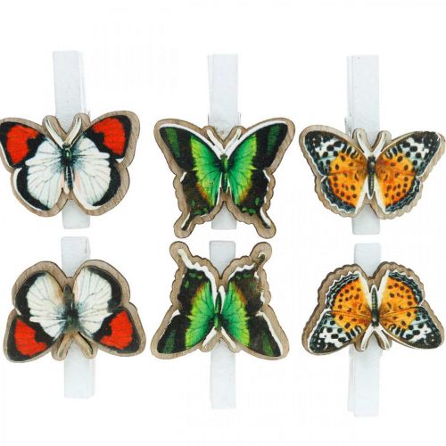 Floristik24 Clip décoratif papillon, décoration cadeau, printemps, papillons en bois 6pcs