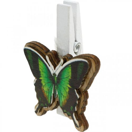 Article Clip décoratif papillon, décoration cadeau, printemps, papillons en bois 6pcs