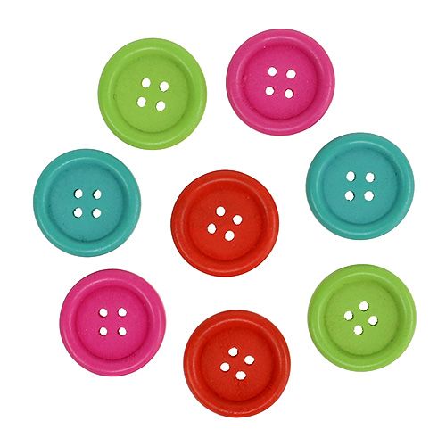 Floristik24 Boutons décoratifs en bois de couleurs assorties. Ø2,5 cm 72 pièces