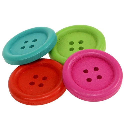 Floristik24 Boutons décoratifs en bois de couleurs assorties. Ø2,5 cm 72 pièces