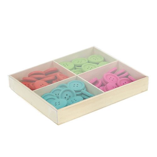 Floristik24 Boutons décoratifs en bois de couleurs assorties. Ø2,5 cm 72 pièces