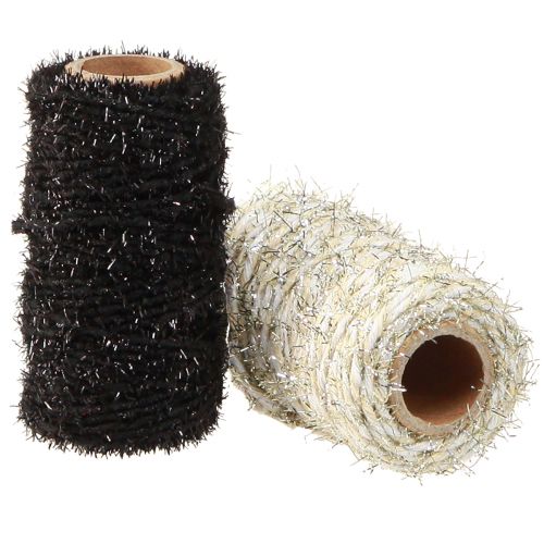 Floristik24 Cordon décoratif pailleté noir beige blanc L1,5mm L25m 2 pièces
