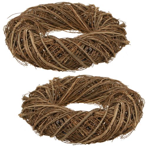 Article Couronne décorative en branches d&#39;orme naturel Ø28–30cm H6,5cm 2pcs
